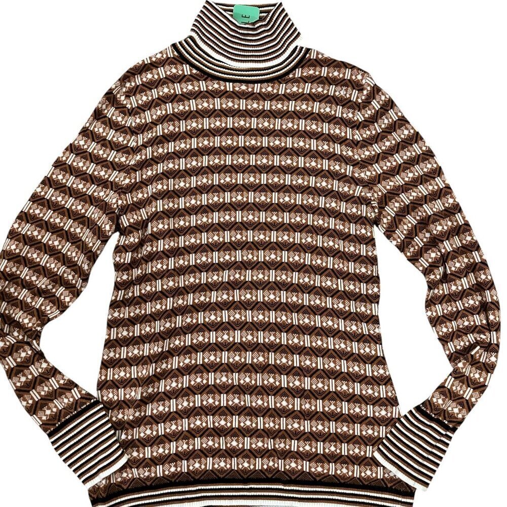 NWT etcetera Turtleneck Sz M Brown Black White Sweater A283